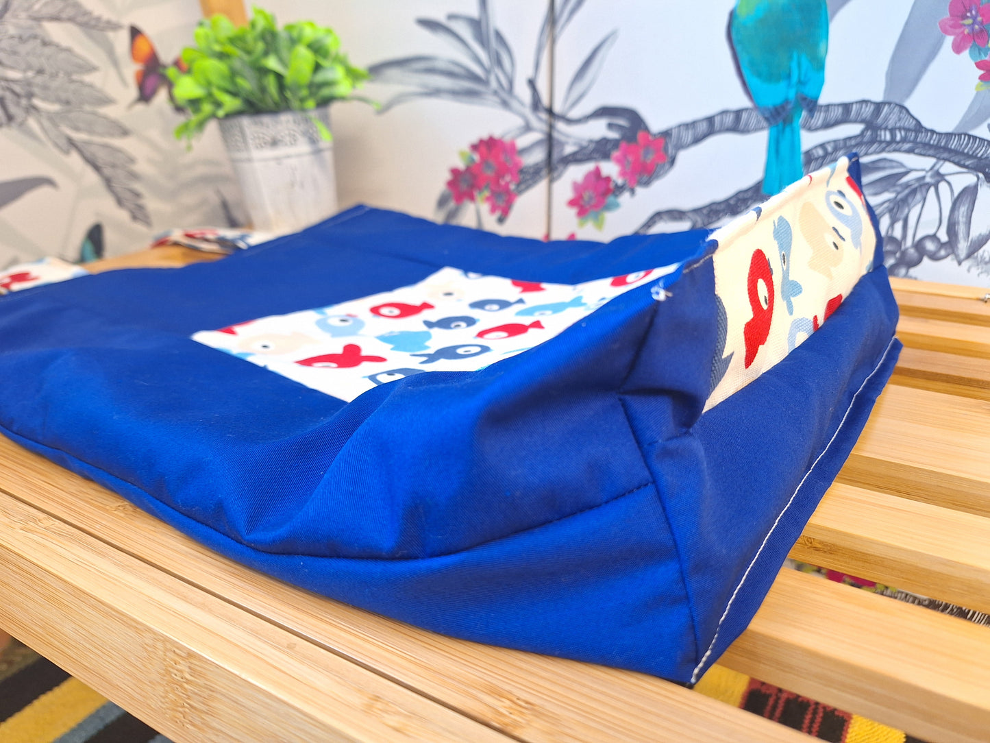 Red and Blue Fish Themed Tote Bag with Outside Pocket, Fully Lined with Shoulder Strap, Everyday Shopping tote Bag, Gift for Fish Lovers.