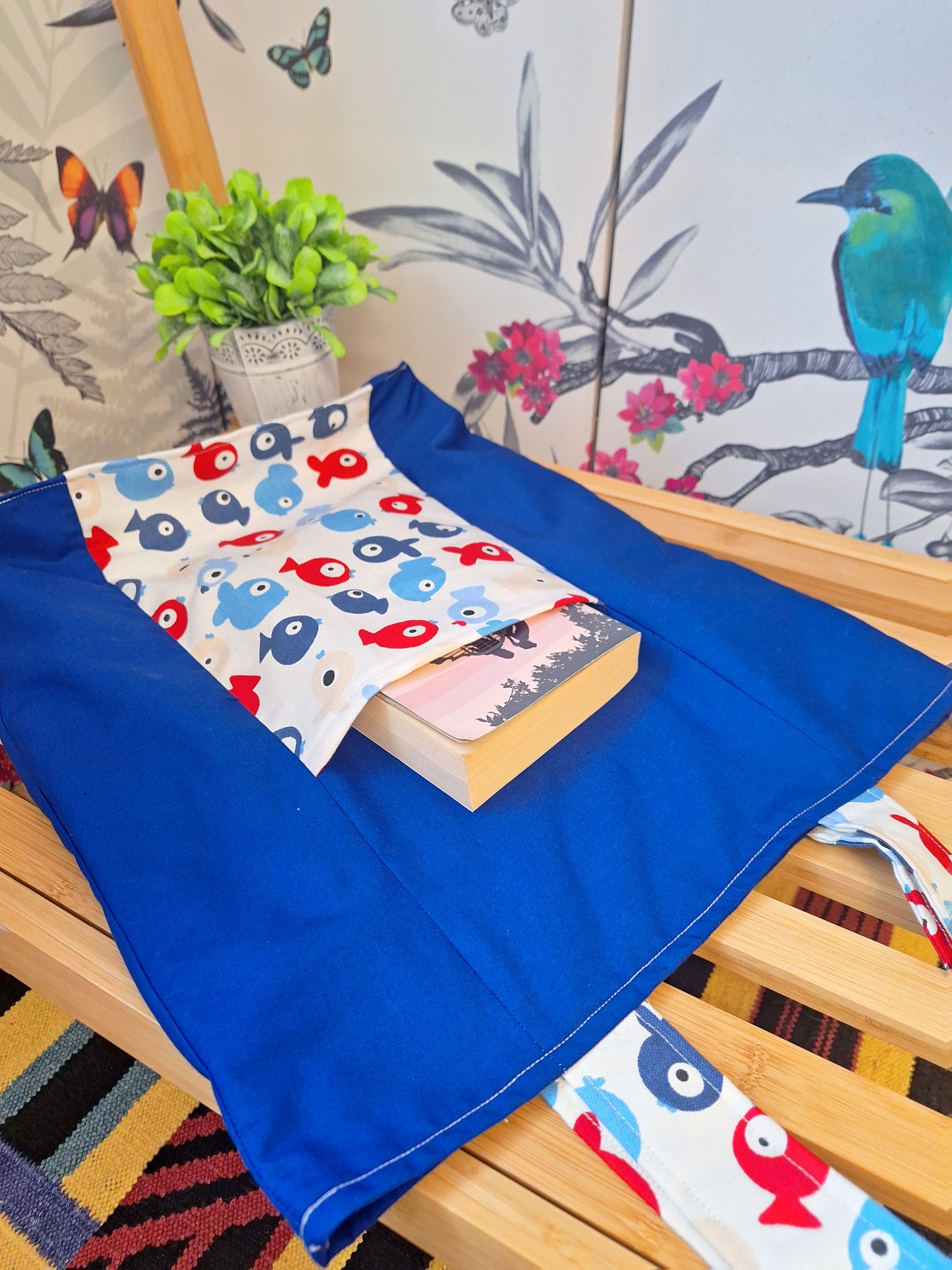 Red and Blue Fish Themed Tote Bag with Outside Pocket, Fully Lined with Shoulder Strap, Everyday Shopping tote Bag, Gift for Fish Lovers.
