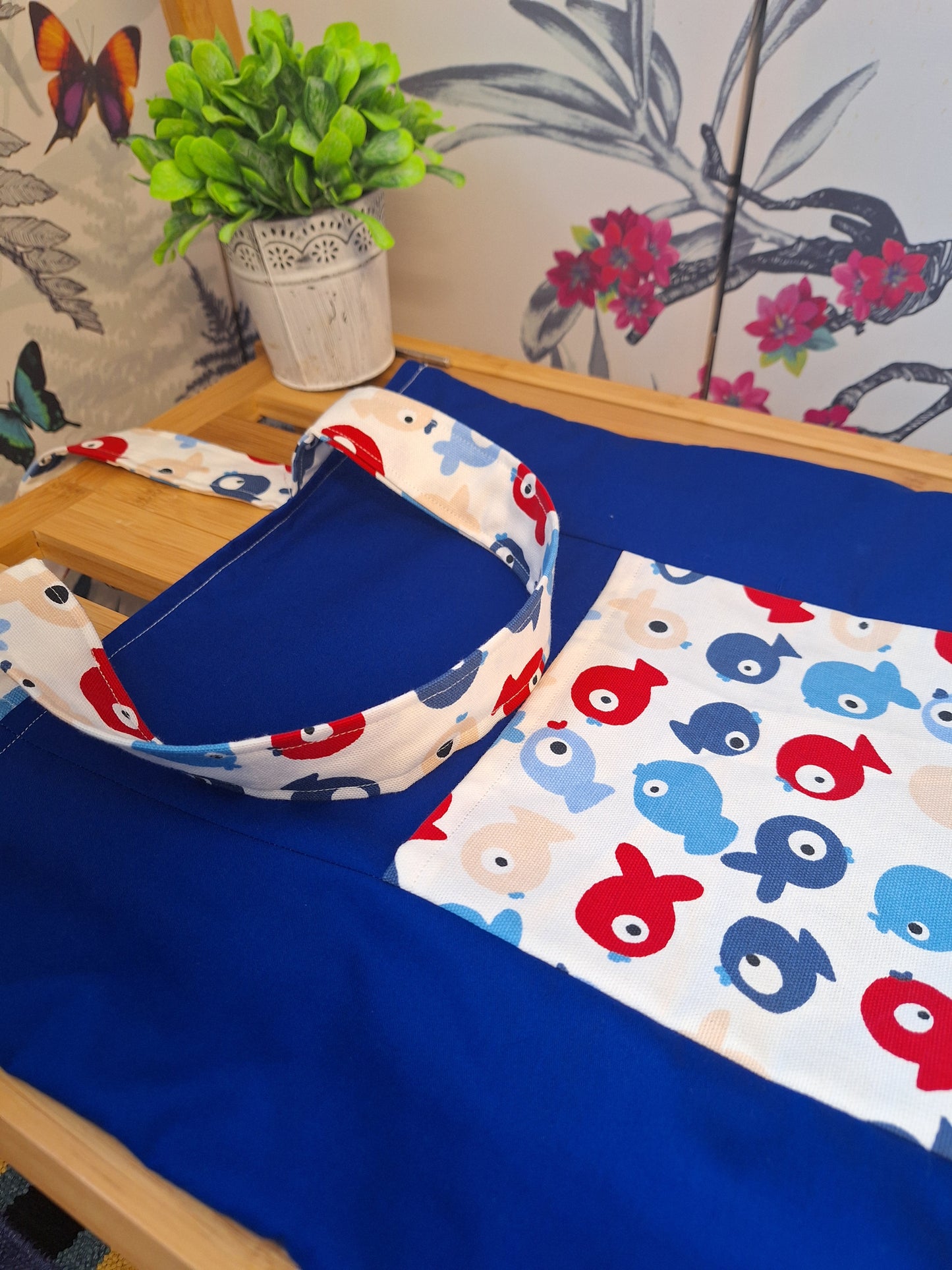 Red and Blue Fish Themed Tote Bag with Outside Pocket, Fully Lined with Shoulder Strap, Everyday Shopping tote Bag, Gift for Fish Lovers.