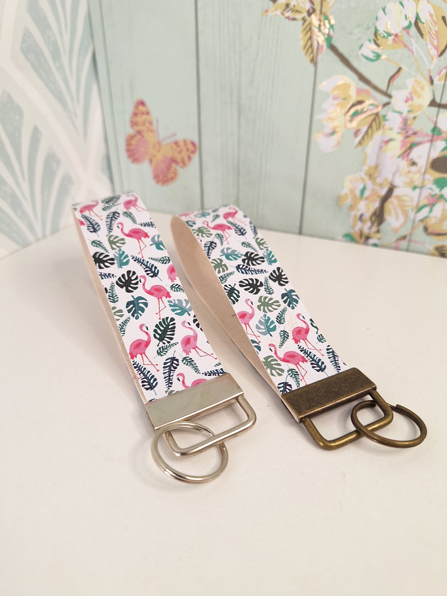 Flamingo Themed Faux leather key fob wristlet, Affordable Letterbox Gift, Animal Lover Small Presents for Her, Cute Animal Themed Gifts