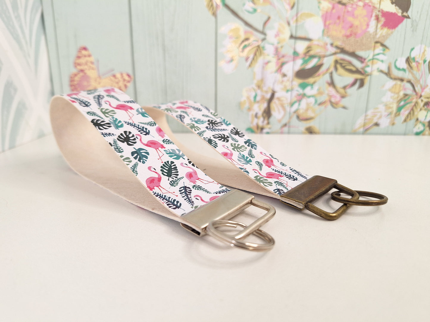 Flamingo Themed Faux leather key fob wristlet, Affordable Letterbox Gift, Animal Lover Small Presents for Her, Cute Animal Themed Gifts
