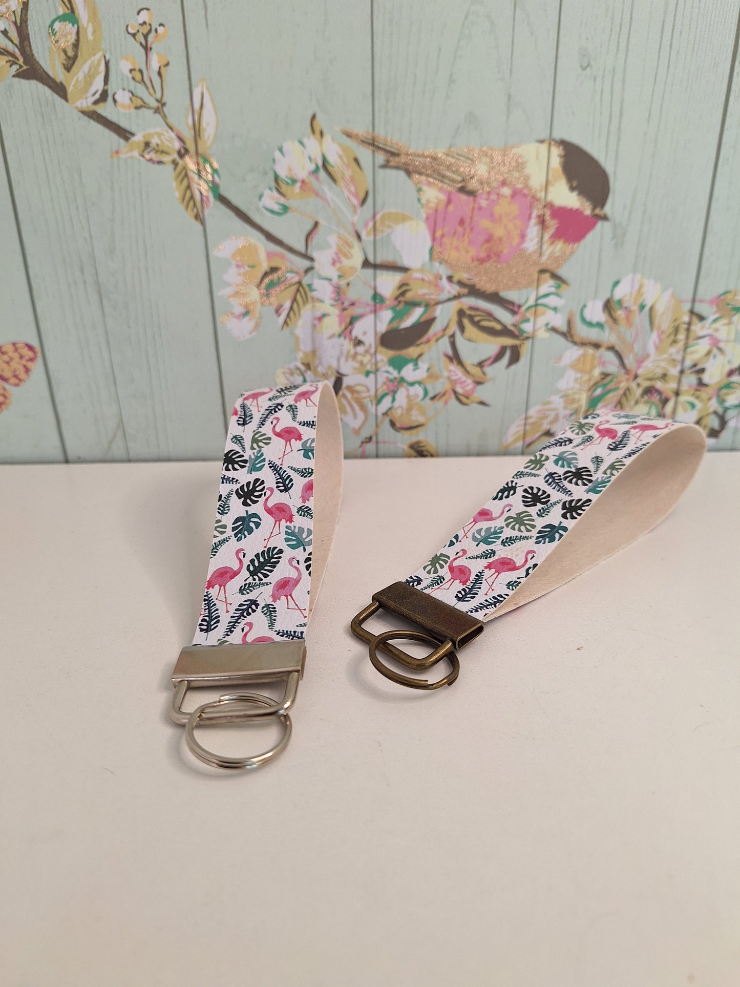Flamingo Themed Faux leather key fob wristlet, Affordable Letterbox Gift, Animal Lover Small Presents for Her, Cute Animal Themed Gifts
