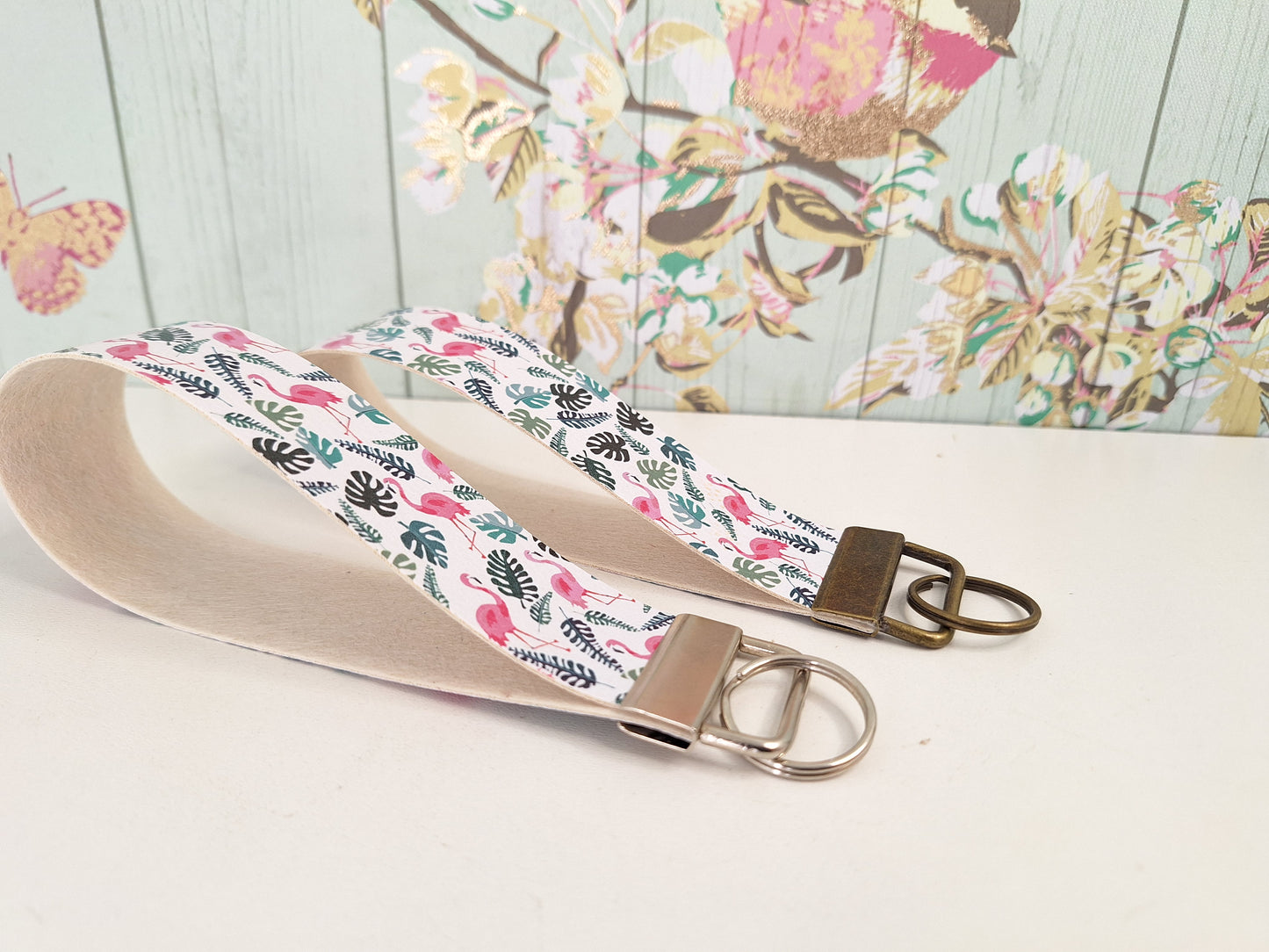 Flamingo Themed Faux leather key fob wristlet, Affordable Letterbox Gift, Animal Lover Small Presents for Her, Cute Animal Themed Gifts
