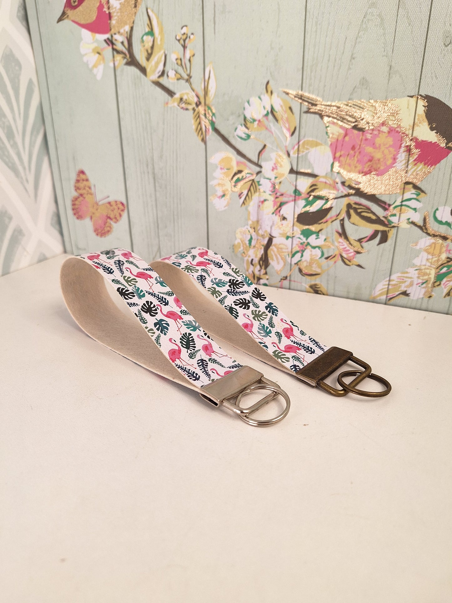 Flamingo Themed Faux leather key fob wristlet, Affordable Letterbox Gift, Animal Lover Small Presents for Her, Cute Animal Themed Gifts