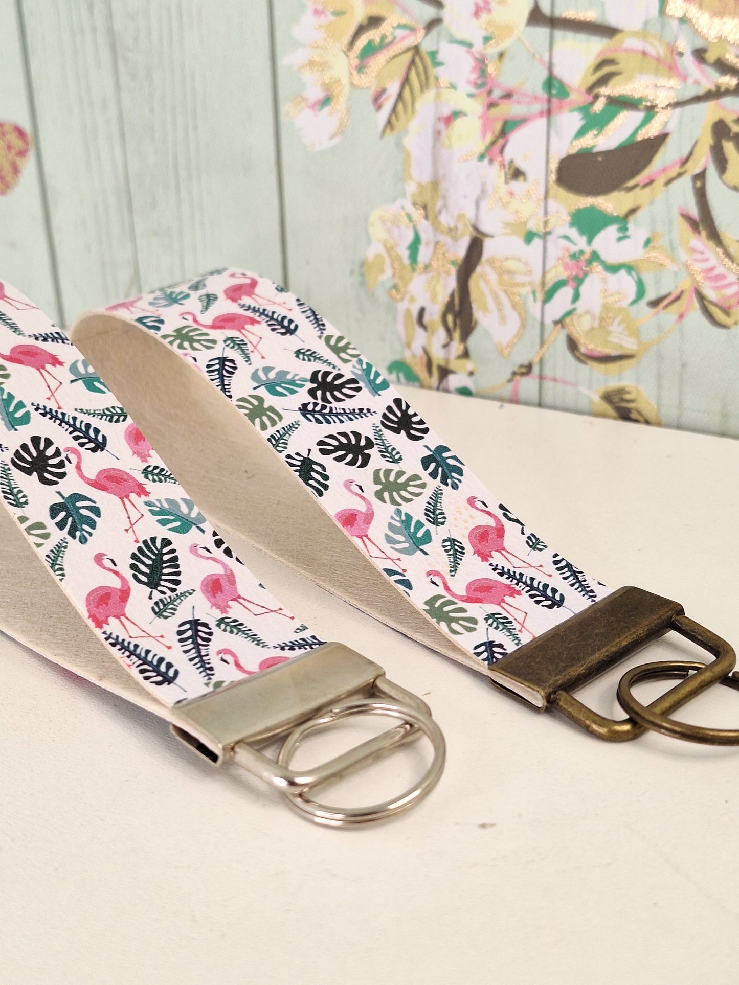 Flamingo Themed Faux leather key fob wristlet, Affordable Letterbox Gift, Animal Lover Small Presents for Her, Cute Animal Themed Gifts