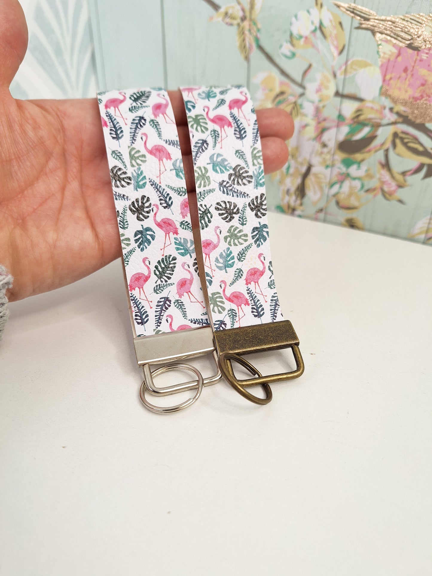 Flamingo Themed Faux leather key fob wristlet, Affordable Letterbox Gift, Animal Lover Small Presents for Her, Cute Animal Themed Gifts
