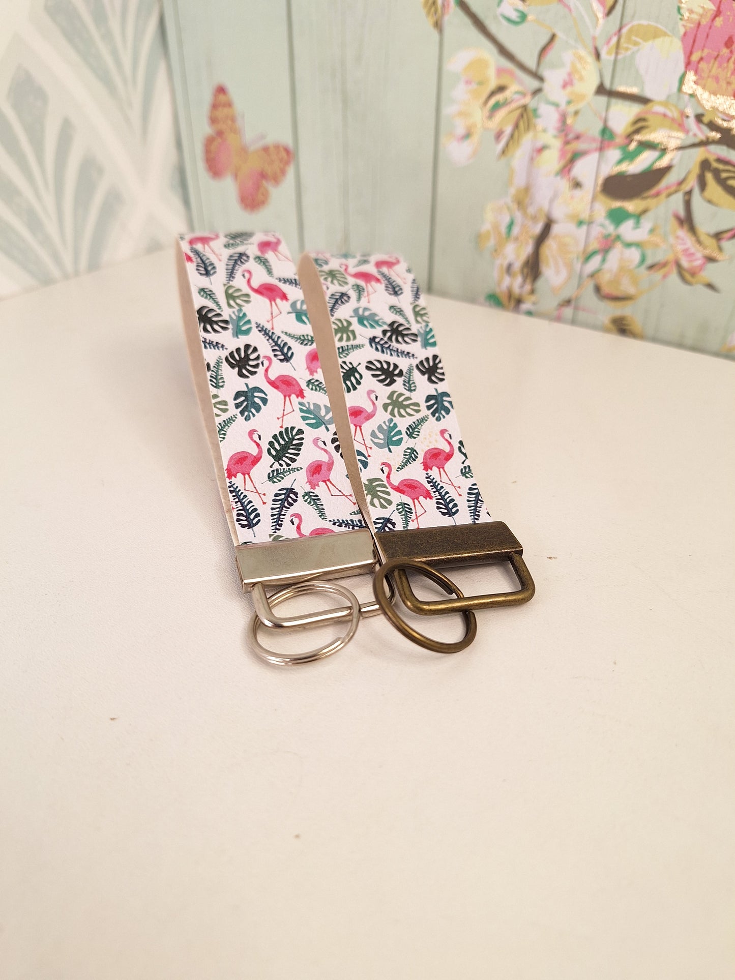 Flamingo Themed Faux leather key fob wristlet, Affordable Letterbox Gift, Animal Lover Small Presents for Her, Cute Animal Themed Gifts