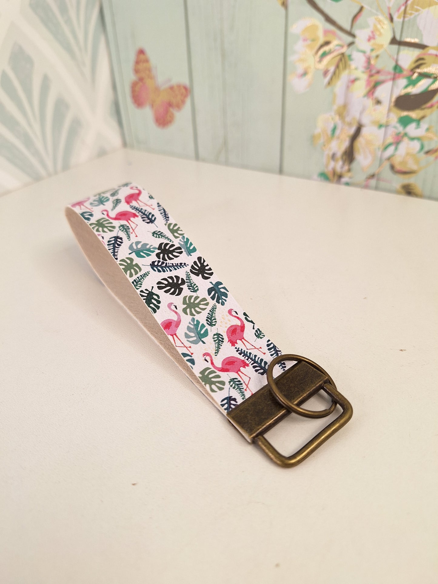 Flamingo Themed Faux leather key fob wristlet, Affordable Letterbox Gift, Animal Lover Small Presents for Her, Cute Animal Themed Gifts