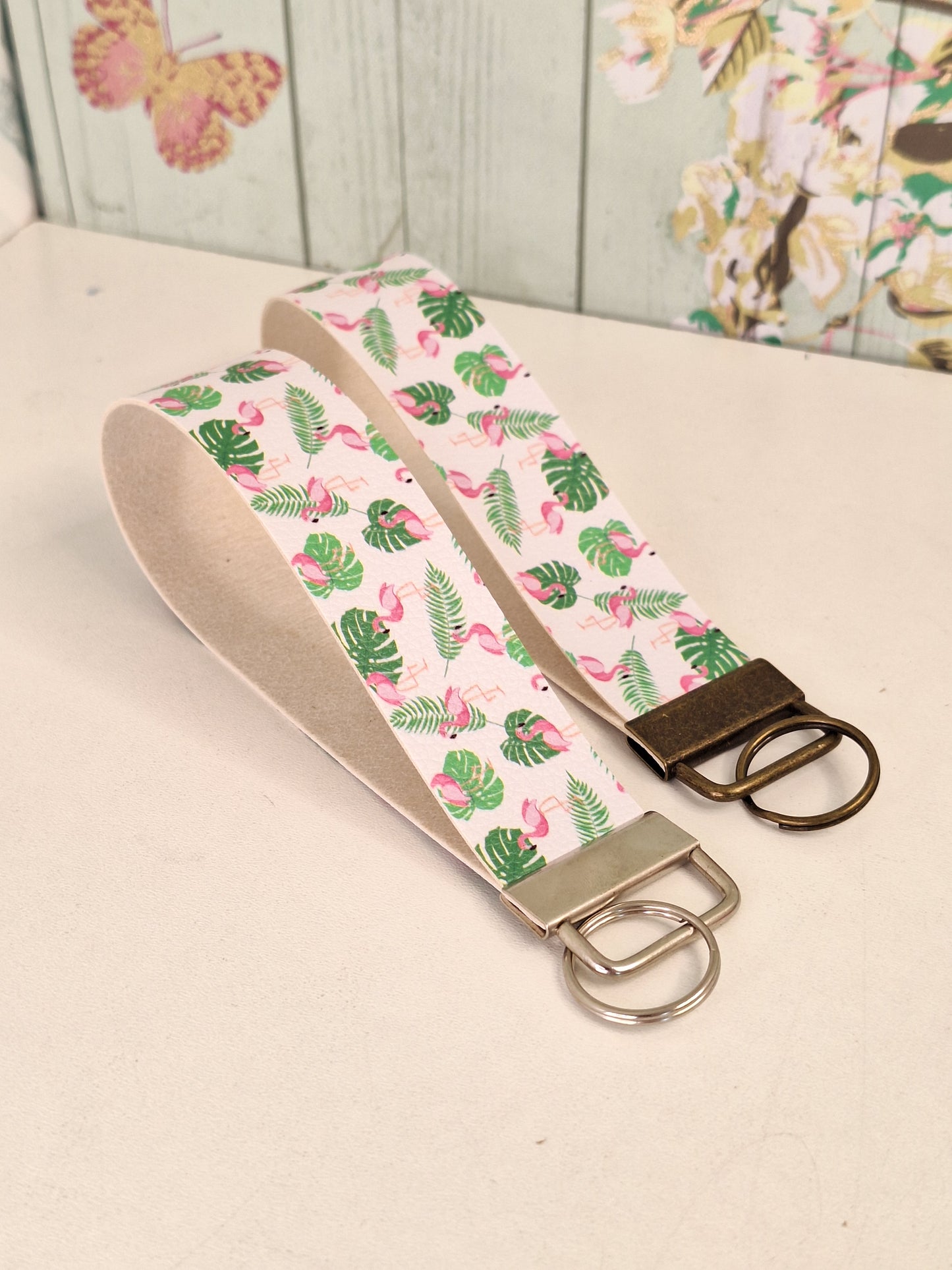 Flamingo Themed Faux leather key fob wristlet, Affordable Letterbox Gift, Animal Lover Small Presents for Her, Cute Animal Themed Gifts