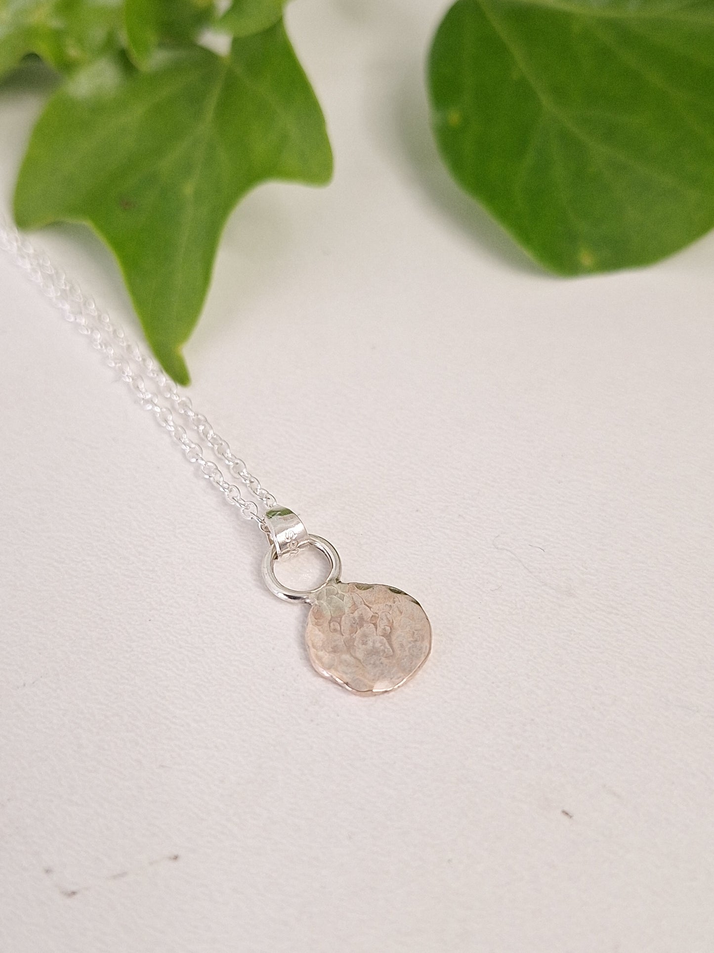 Sterling Silver 925 Hammer Textured Print Necklace, 100% Recycled Silver Handmade Silver Gifts for Her, Handmade Recycled 925 Jewellery