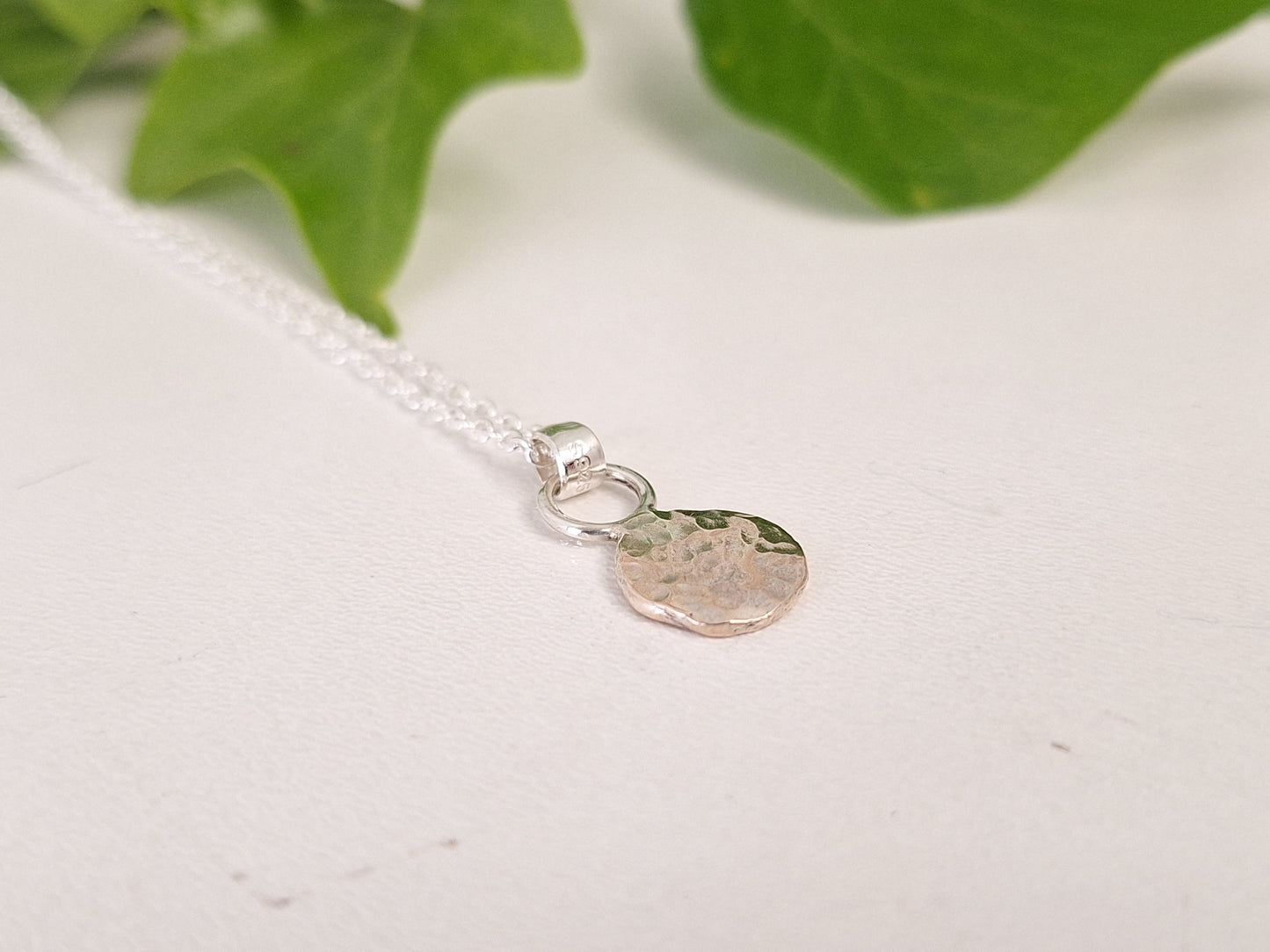 Sterling Silver 925 Hammer Textured Print Necklace, 100% Recycled Silver Handmade Silver Gifts for Her, Handmade Recycled 925 Jewellery
