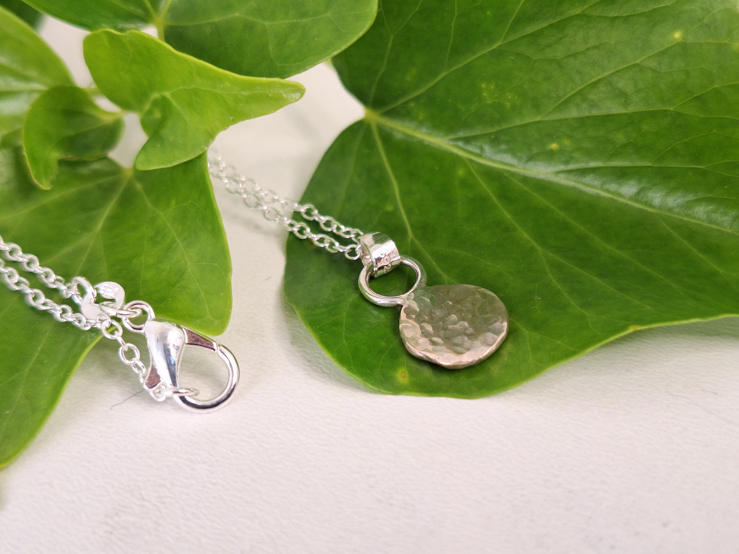 Sterling Silver 925 Hammer Textured Print Necklace, 100% Recycled Silver Handmade Silver Gifts for Her, Handmade Recycled 925 Jewellery