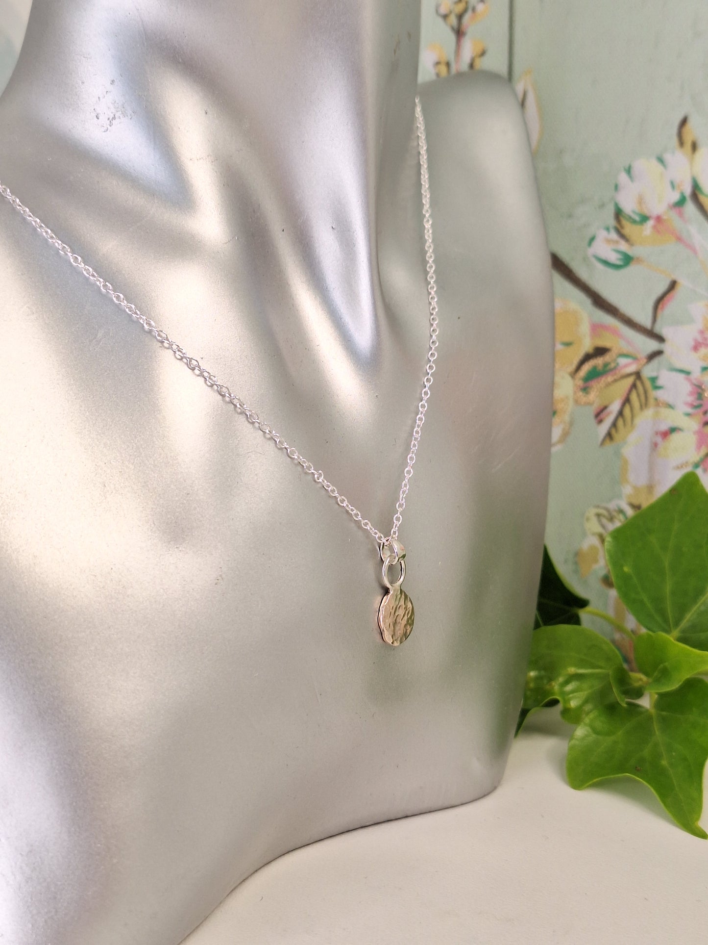 Sterling Silver 925 Hammer Textured Print Necklace, 100% Recycled Silver Handmade Silver Gifts for Her, Handmade Recycled 925 Jewellery