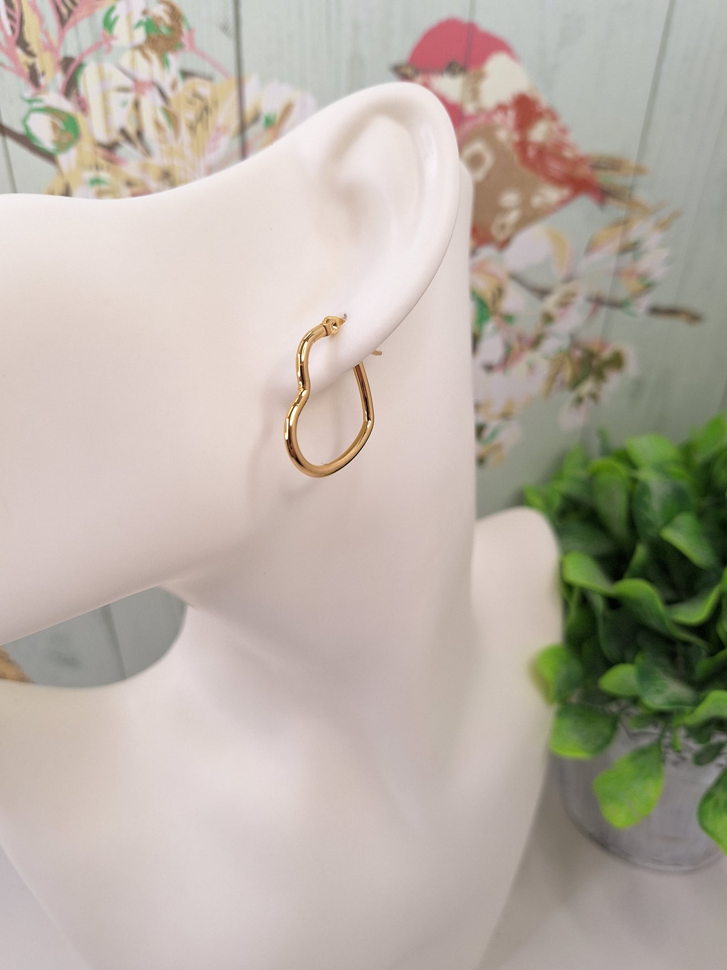 201 Stainless Steel Gold Heart Hoop Earrings, Hypoallergenic Earrings, Gold Earrings 16mm
