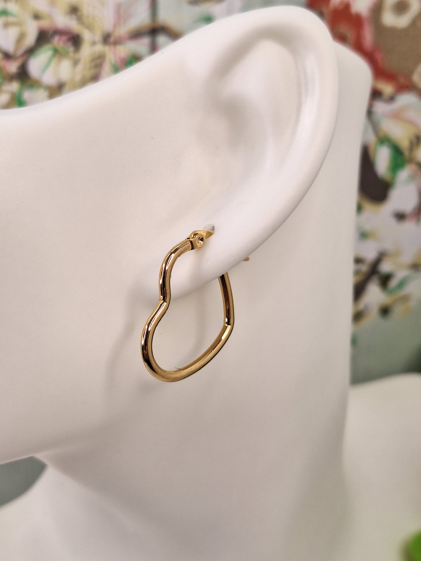201 Stainless Steel Gold Heart Hoop Earrings, Hypoallergenic Earrings, Gold Earrings 16mm