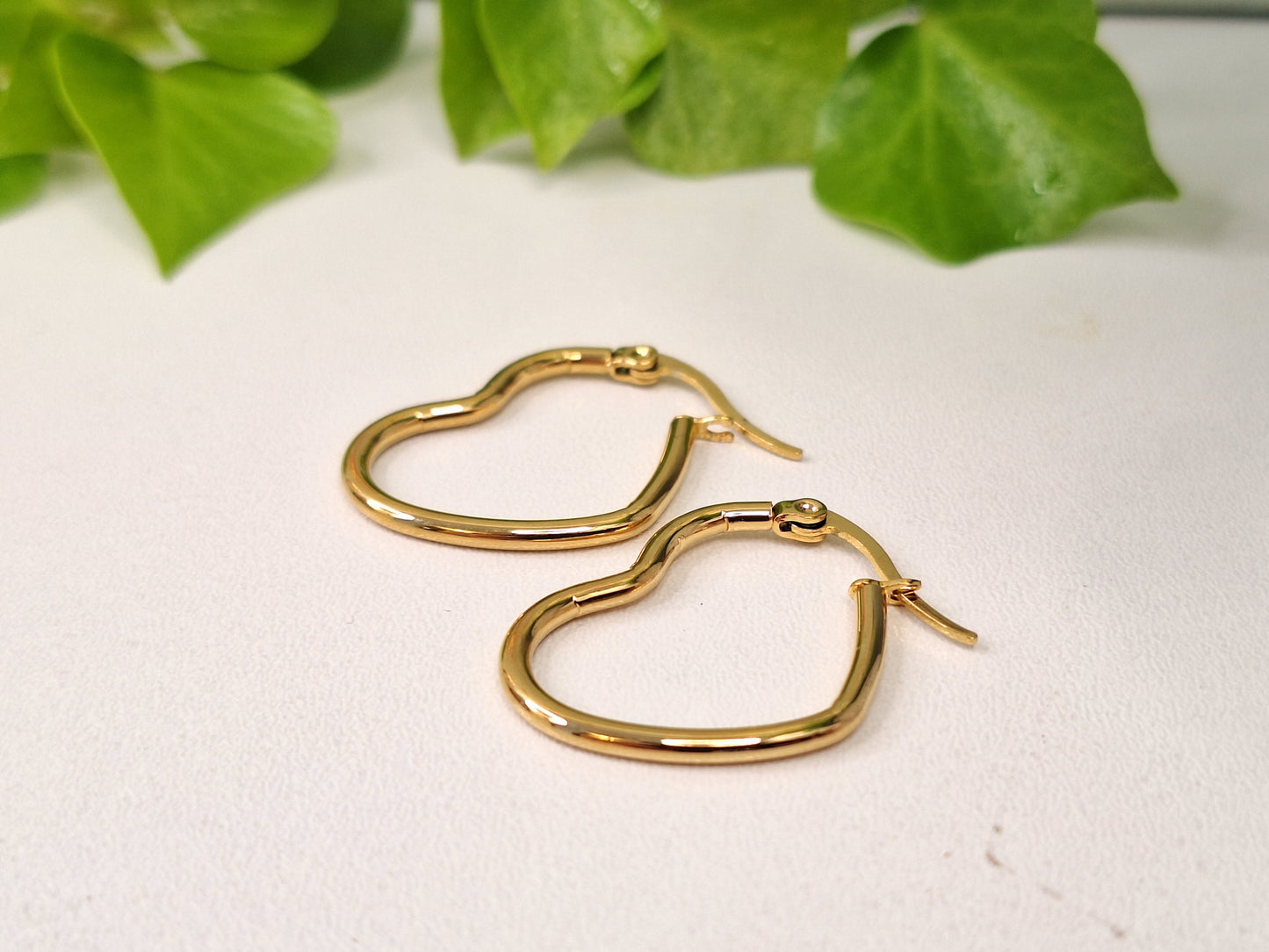 201 Stainless Steel Gold Heart Hoop Earrings, Hypoallergenic Earrings, Gold Earrings 16mm