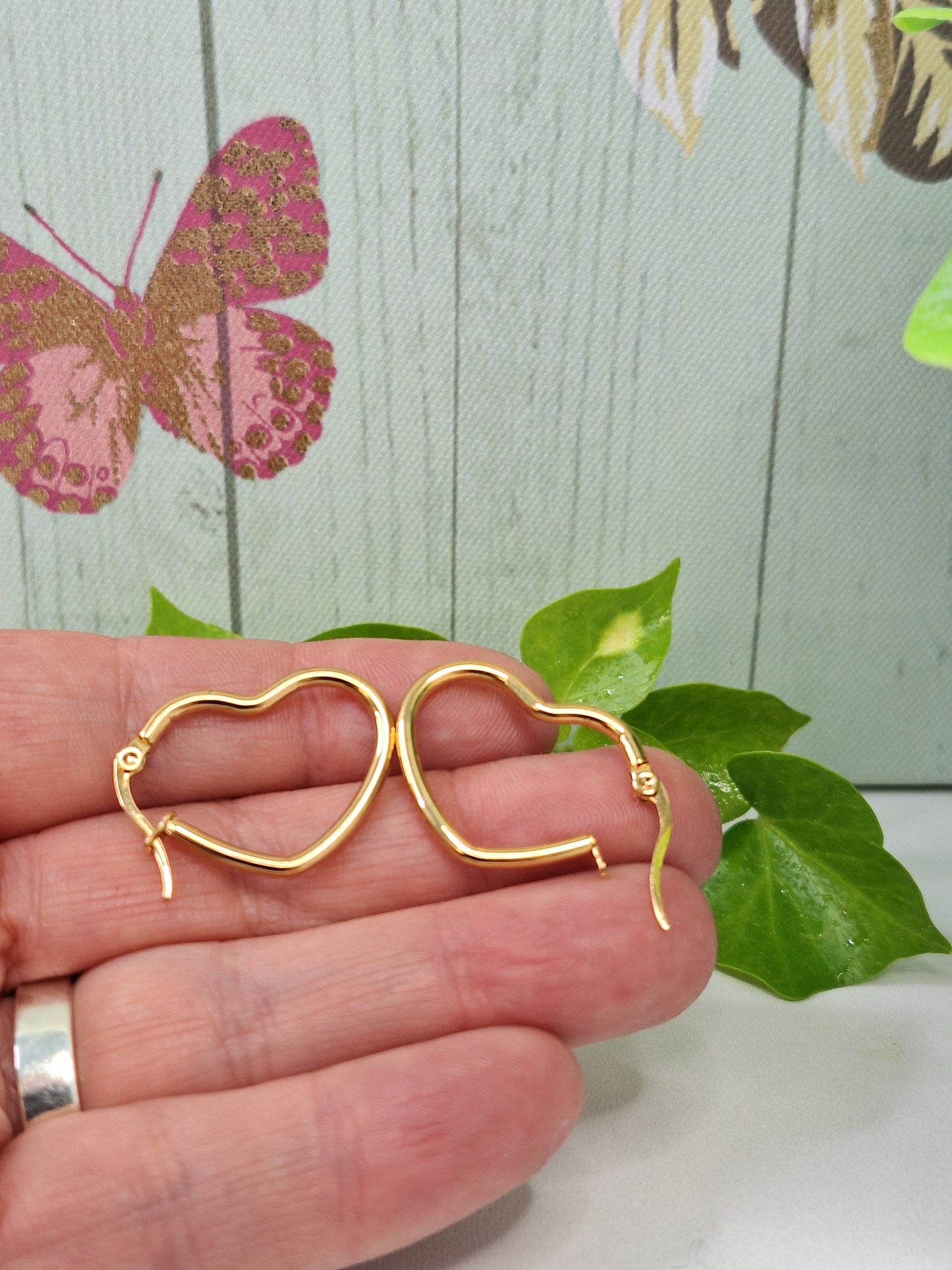 201 Stainless Steel Gold Heart Hoop Earrings, Hypoallergenic Earrings, Gold Earrings 16mm