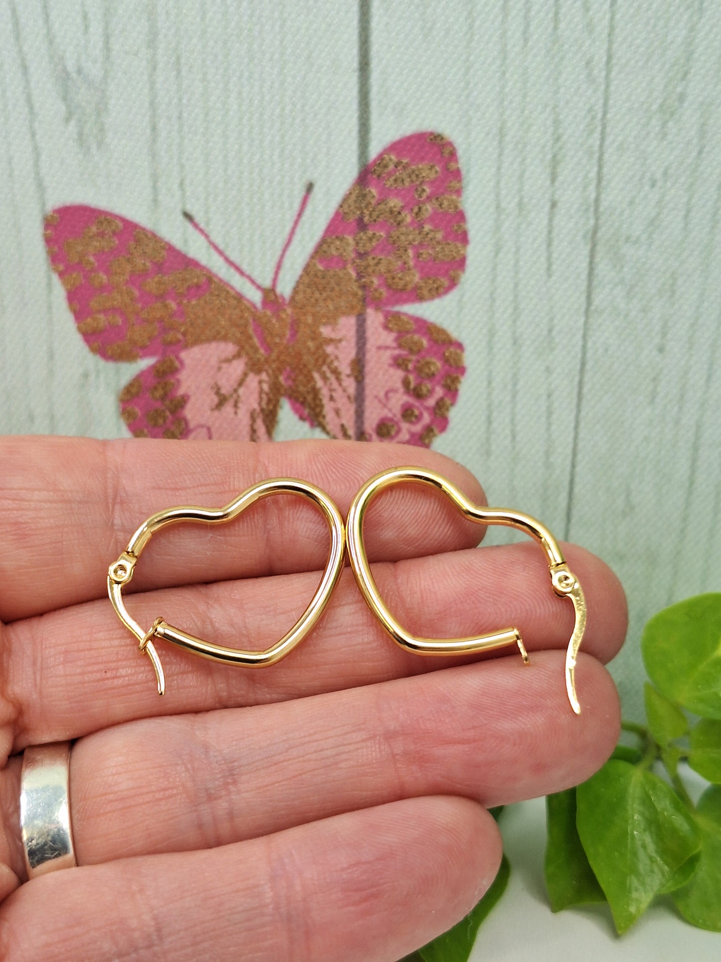 201 Stainless Steel Gold Heart Hoop Earrings, Hypoallergenic Earrings, Gold Earrings 16mm