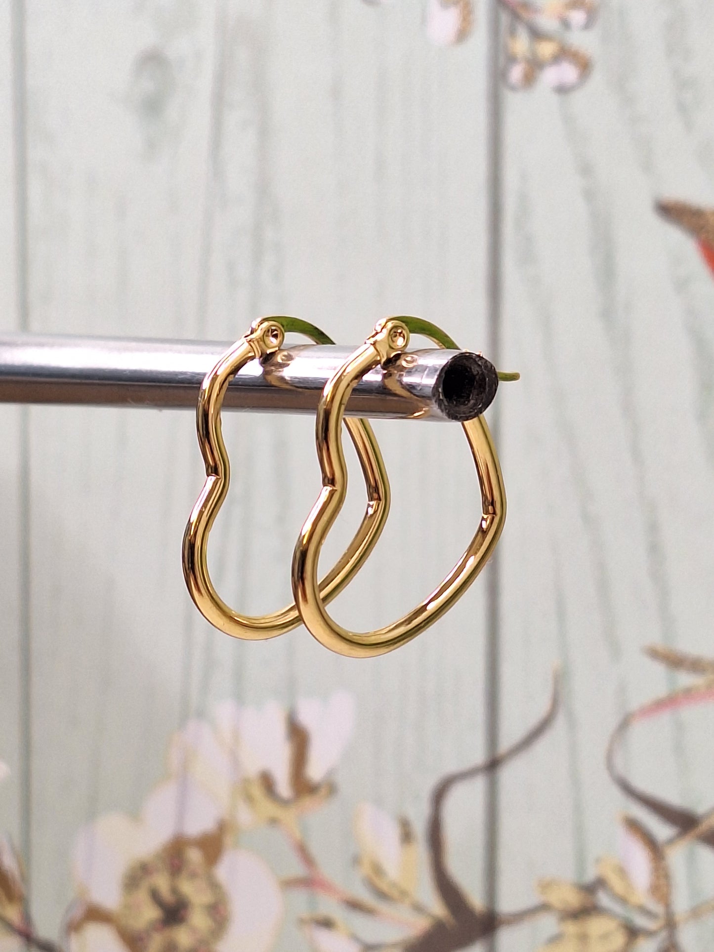 201 Stainless Steel Gold Heart Hoop Earrings, Hypoallergenic Earrings, Gold Earrings 16mm