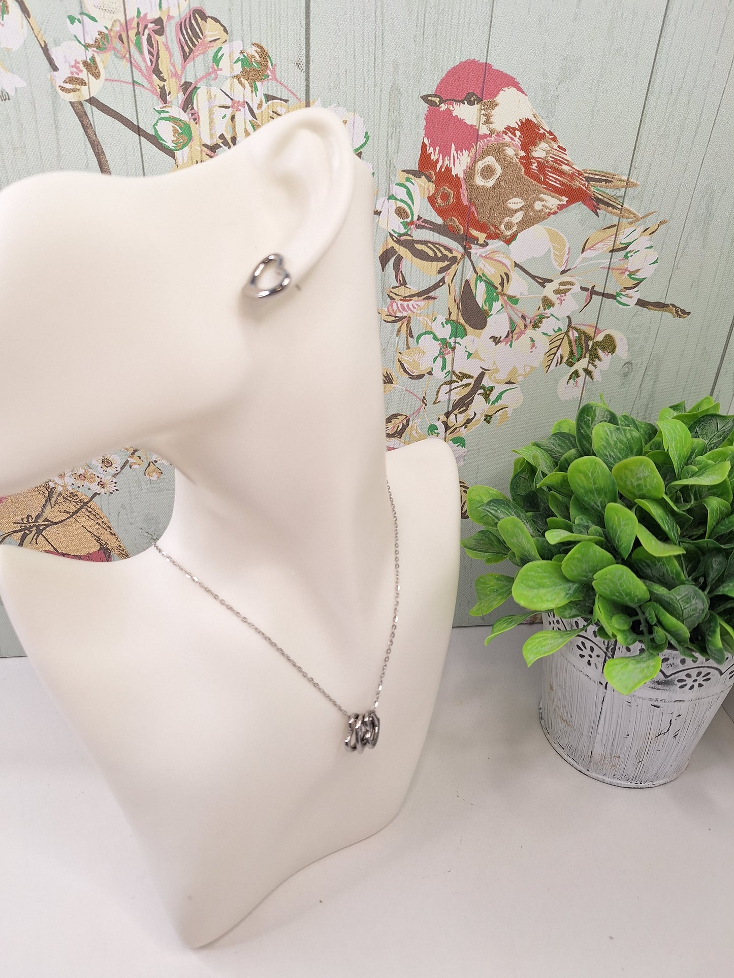 Silver Heart Hypoallergenic 304 Steel Earring and Necklace Set