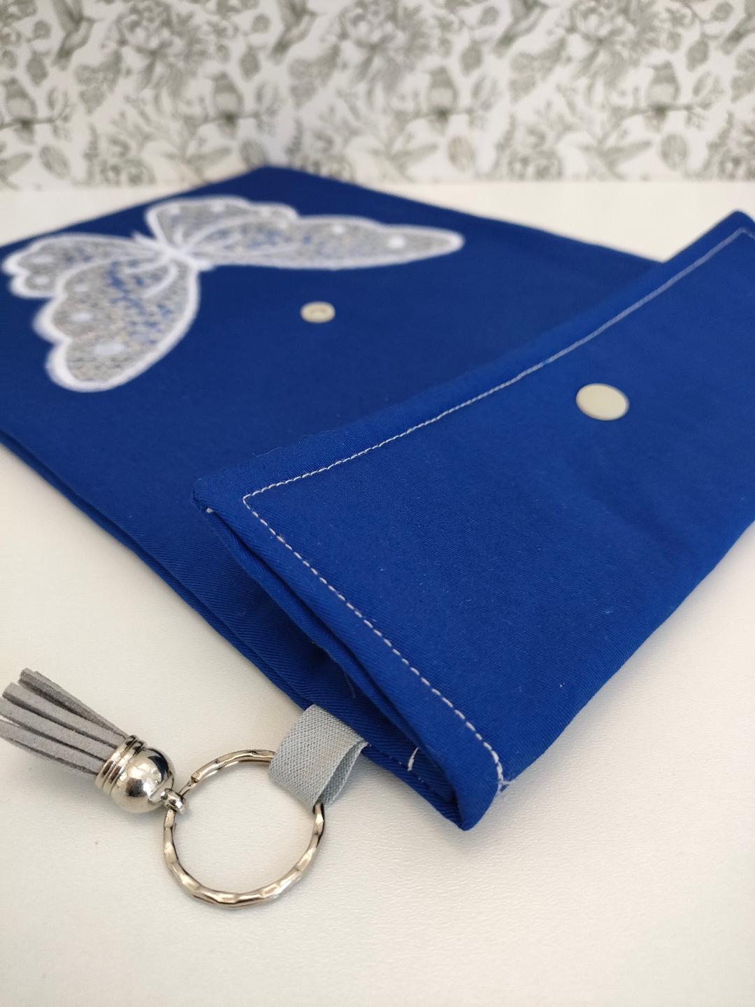 Butterfly Adjustable Book Sleeve In Blue, Handmade Padded Protective Book Cosy, Animal Print Fabric Tablet Pouch, Holiday Book Essentials