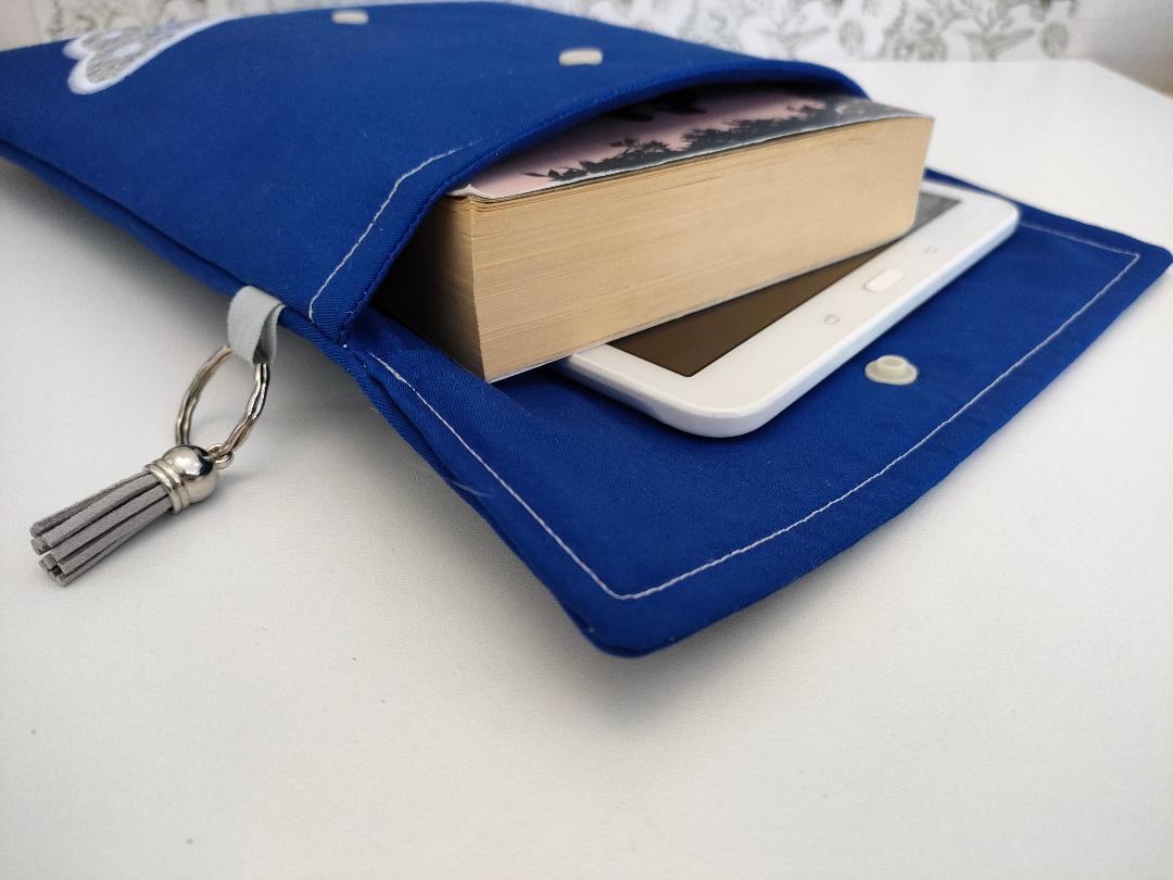 Butterfly Adjustable Book Sleeve In Blue, Handmade Padded Protective Book Cosy, Animal Print Fabric Tablet Pouch, Holiday Book Essentials