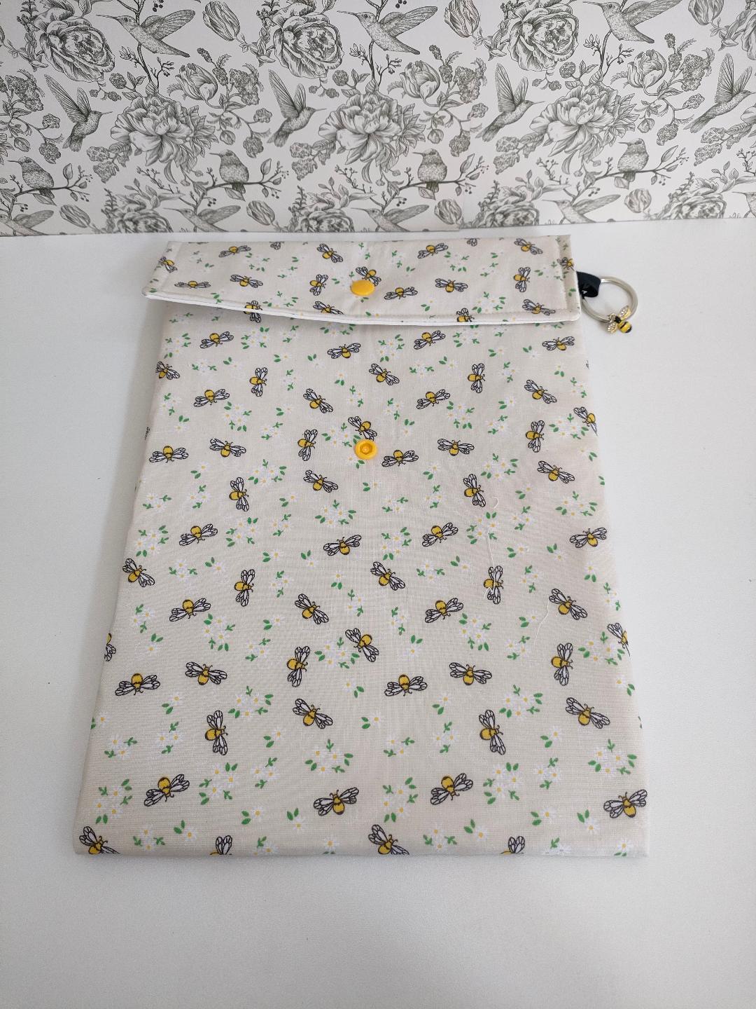 Adjustable Book Sleeve, Handmade Padded Protective Book Cosy, Yellow Bee Print Fabric Tablet Pouch, Holiday Book Essentials, Cute Bee Gifts