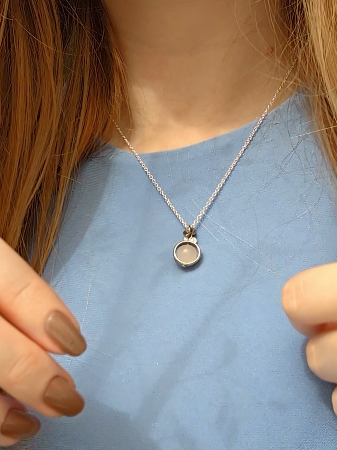 Fidget Necklaces, Rose Quartz Beed Fidget Jewellery with Stainless Steel Hearts, Worry Jewellery.