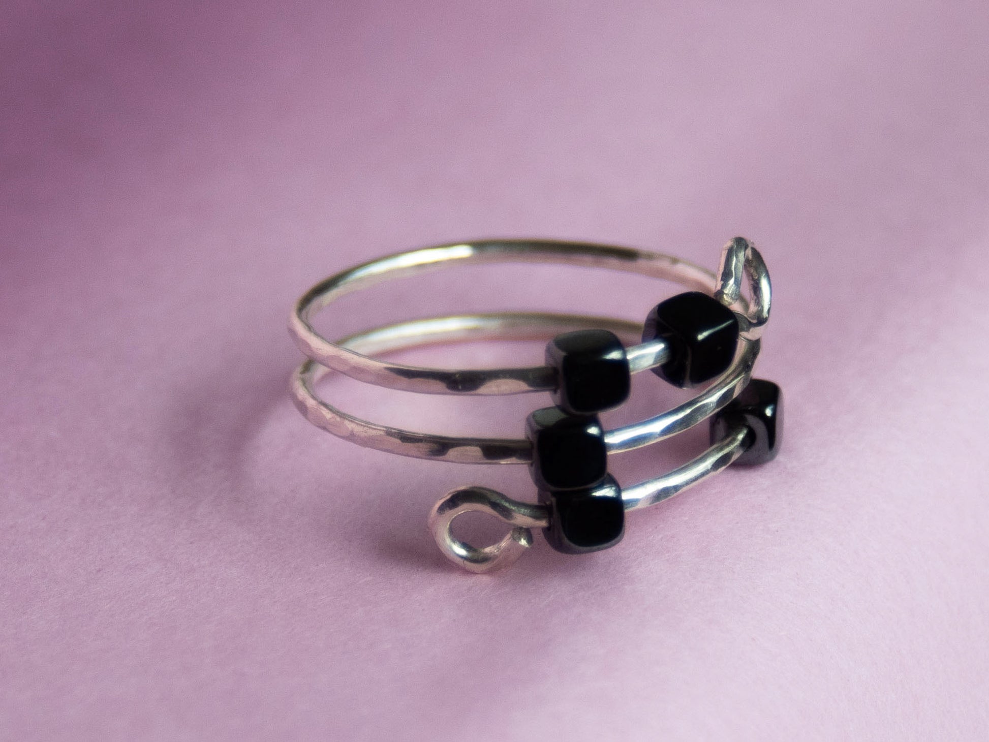 925 Silver Thumb Fidget ring, Anxiety Ring, Skin Picking Ring with 5x Hematite Square Beads, Stress Ring, Positive energy Anxiety Ring.
