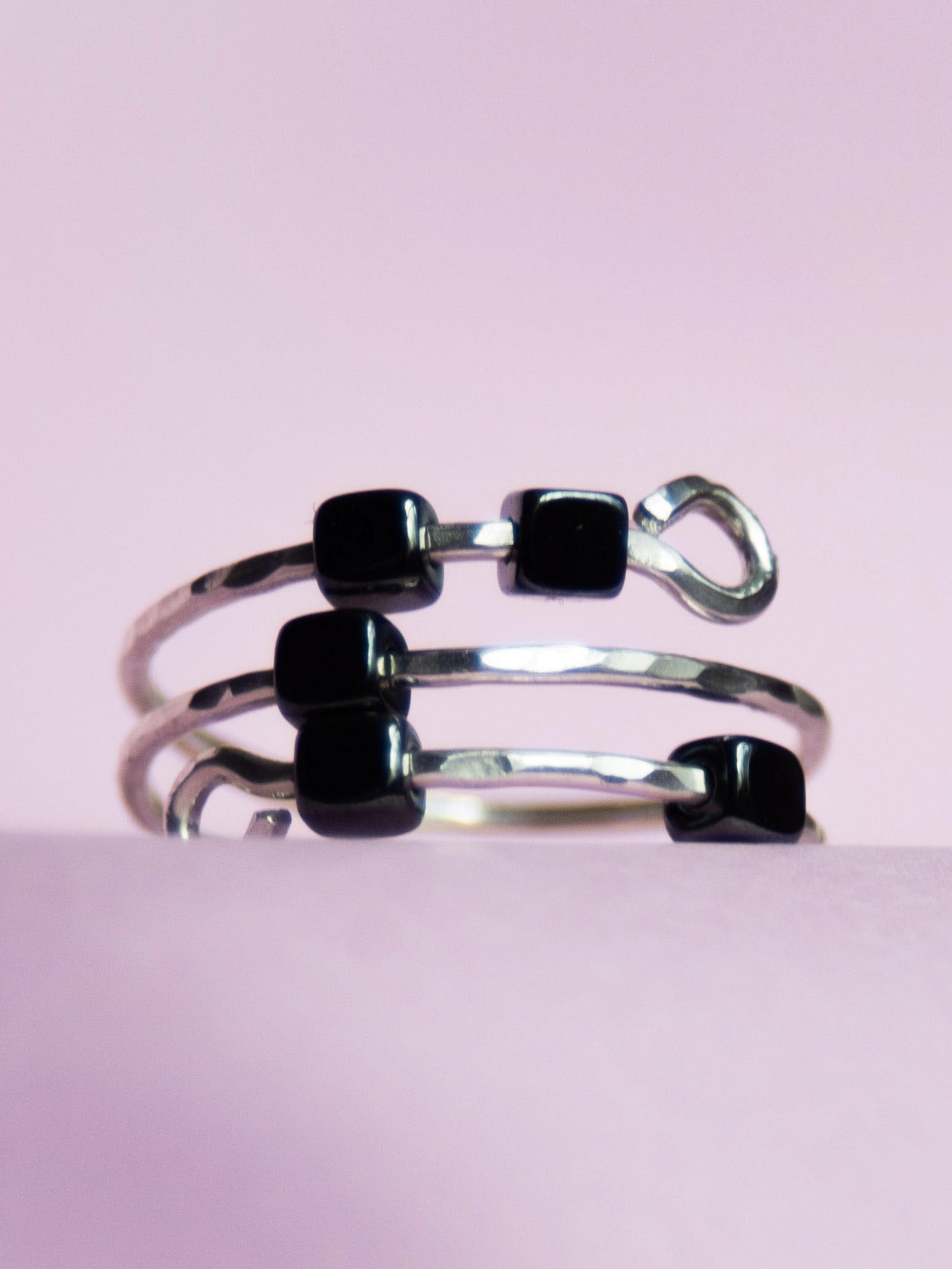 925 Silver Thumb Fidget ring, Anxiety Ring, Skin Picking Ring with 5x Hematite Square Beads, Stress Ring, Positive energy Anxiety Ring.