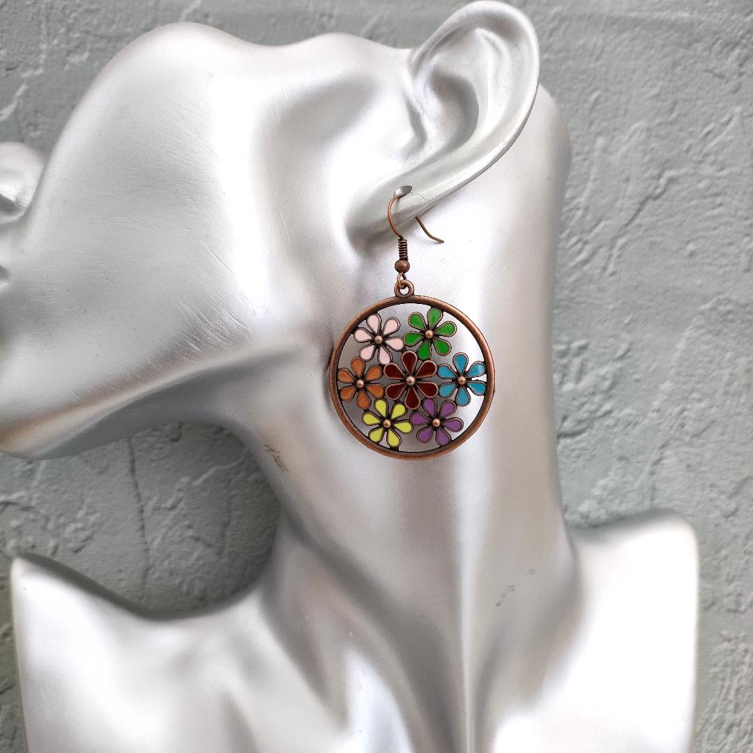Oversized Antique Bronze Flower Earrings, Hippy Earrings, Summer Festival Jewellery for her.