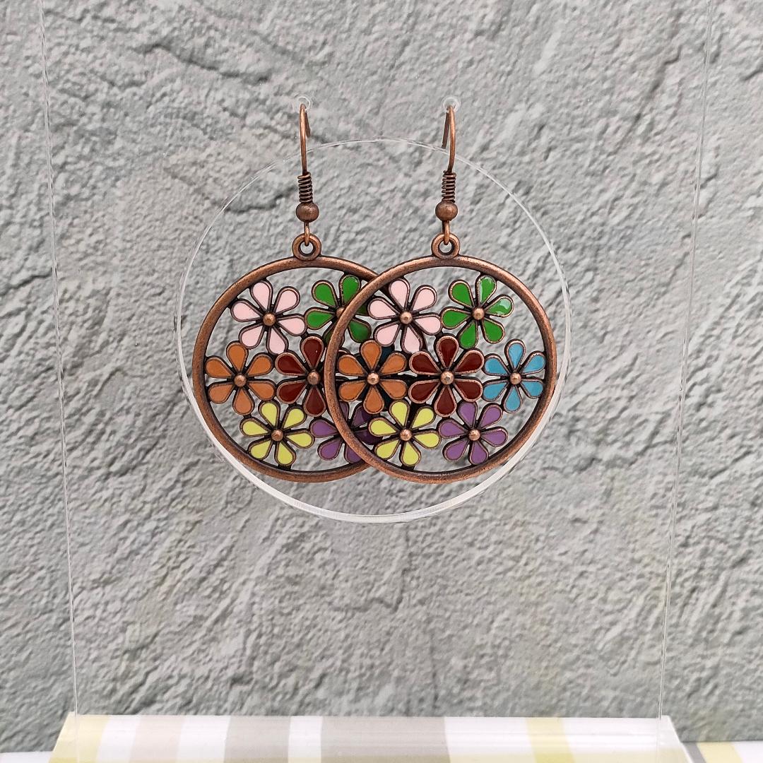 Oversized Antique Bronze Flower Earrings, Hippy Earrings, Summer Festival Jewellery for her.