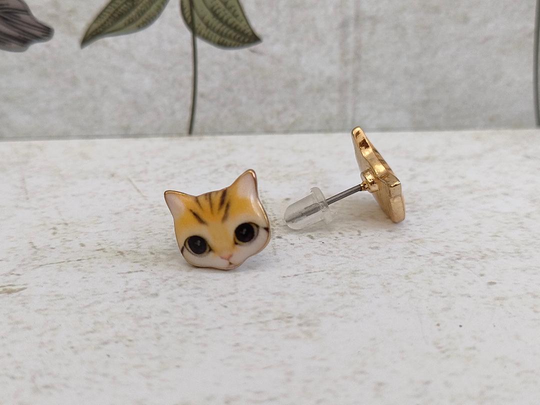 Cute Cat Studs, Tabby Cat Jewellery for Cat Lovers