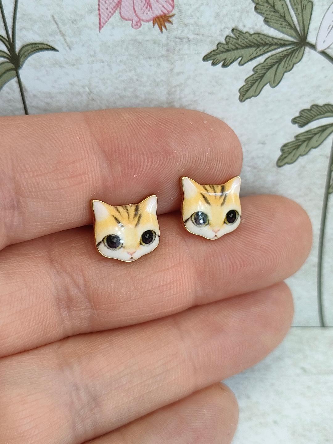 Cute Cat Studs, Tabby Cat Jewellery for Cat Lovers