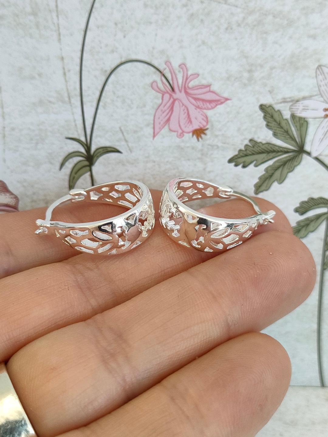 Stainless Steel Silver colour cut out Hoops, 925 Chunky Hoops, Earrings for women, Minimalistic simple Hoops