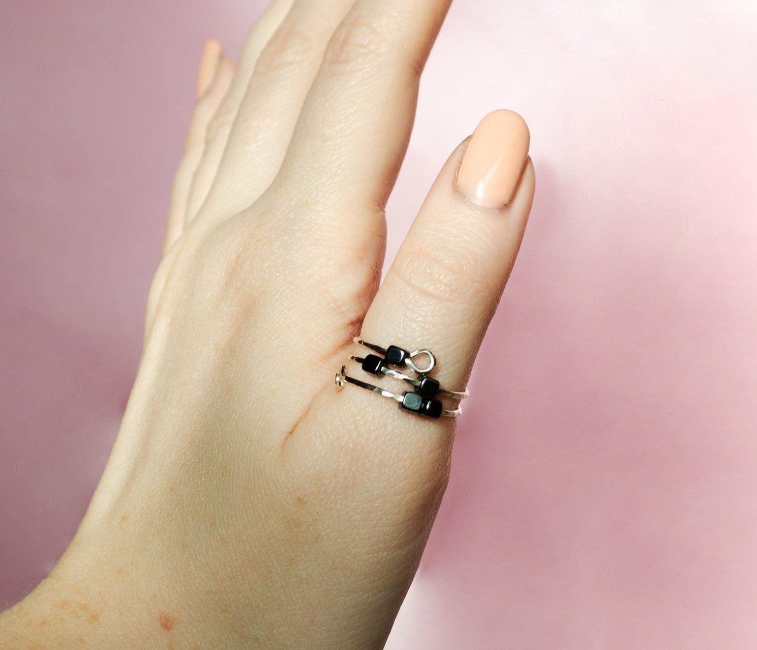 925 Silver Thumb Fidget ring, Anxiety Ring, Skin Picking Ring with 5x Hematite Square Beads, Stress Ring, Positive energy Anxiety Ring.