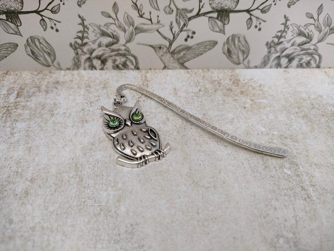Tibetan Style Alloy Bird Bookmarks, Peridot Green Rhinestone Owl Page Markers, Owl Gifts