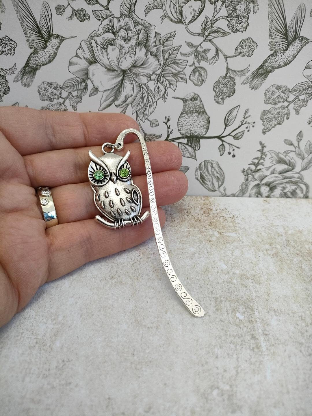 Tibetan Style Alloy Bird Bookmarks, Peridot Green Rhinestone Owl Page Markers, Owl Gifts