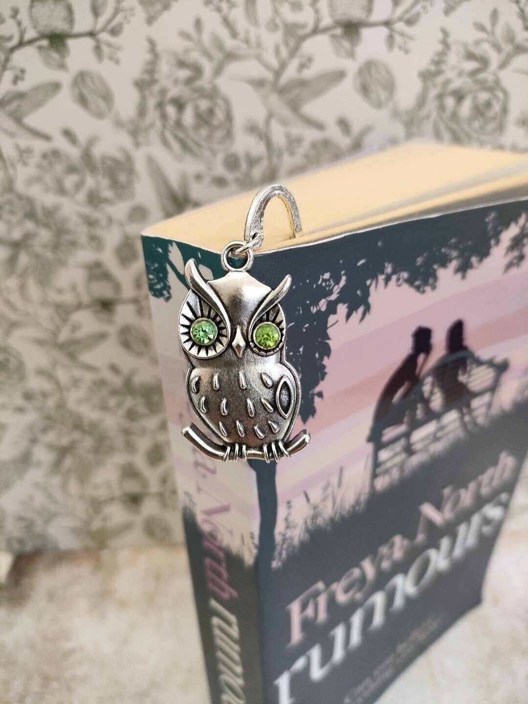 Tibetan Style Alloy Bird Bookmarks, Peridot Green Rhinestone Owl Page Markers, Owl Gifts