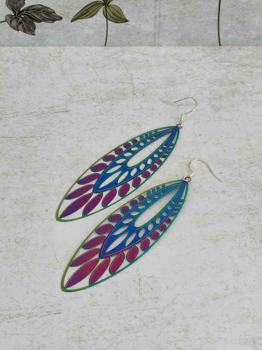 Oversized 90's inspired Filigree Earrings, Holographic Earrings, Colour changing earrings for women