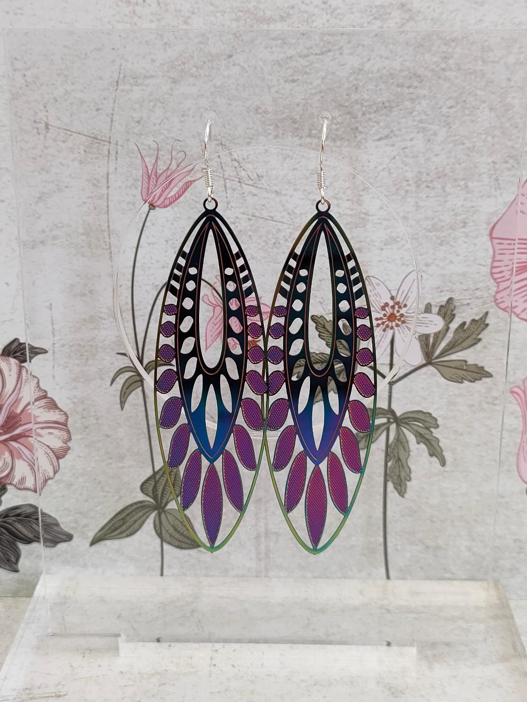 Oversized 90's inspired Filigree Earrings, Holographic Earrings, Colour changing earrings for women