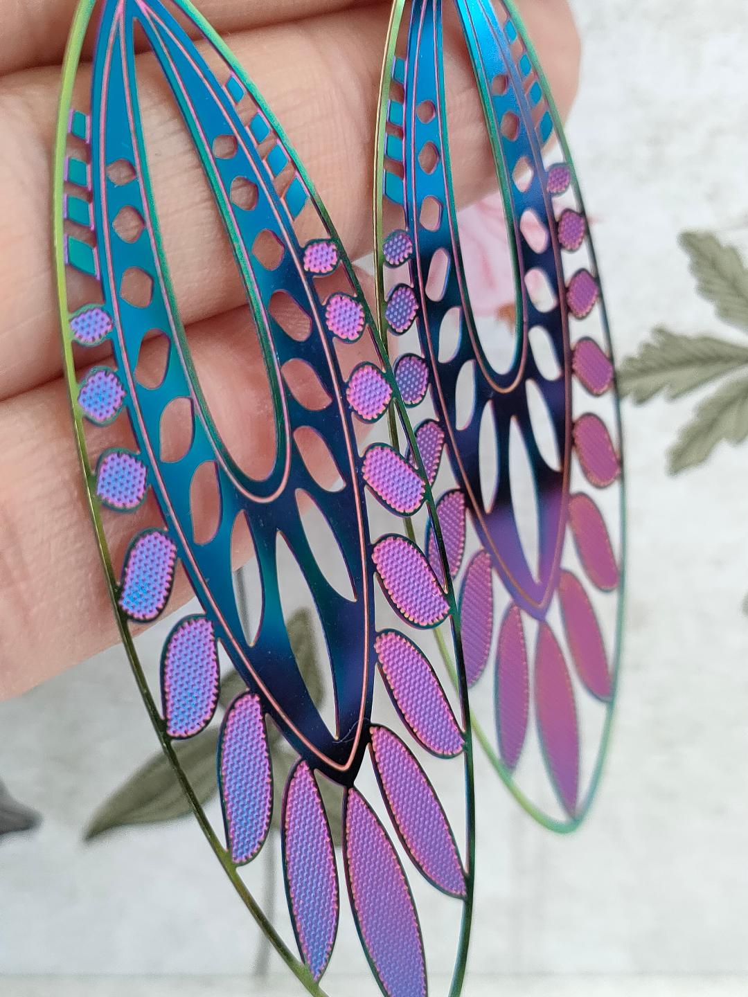 Oversized 90's inspired Filigree Earrings, Holographic Earrings, Colour changing earrings for women