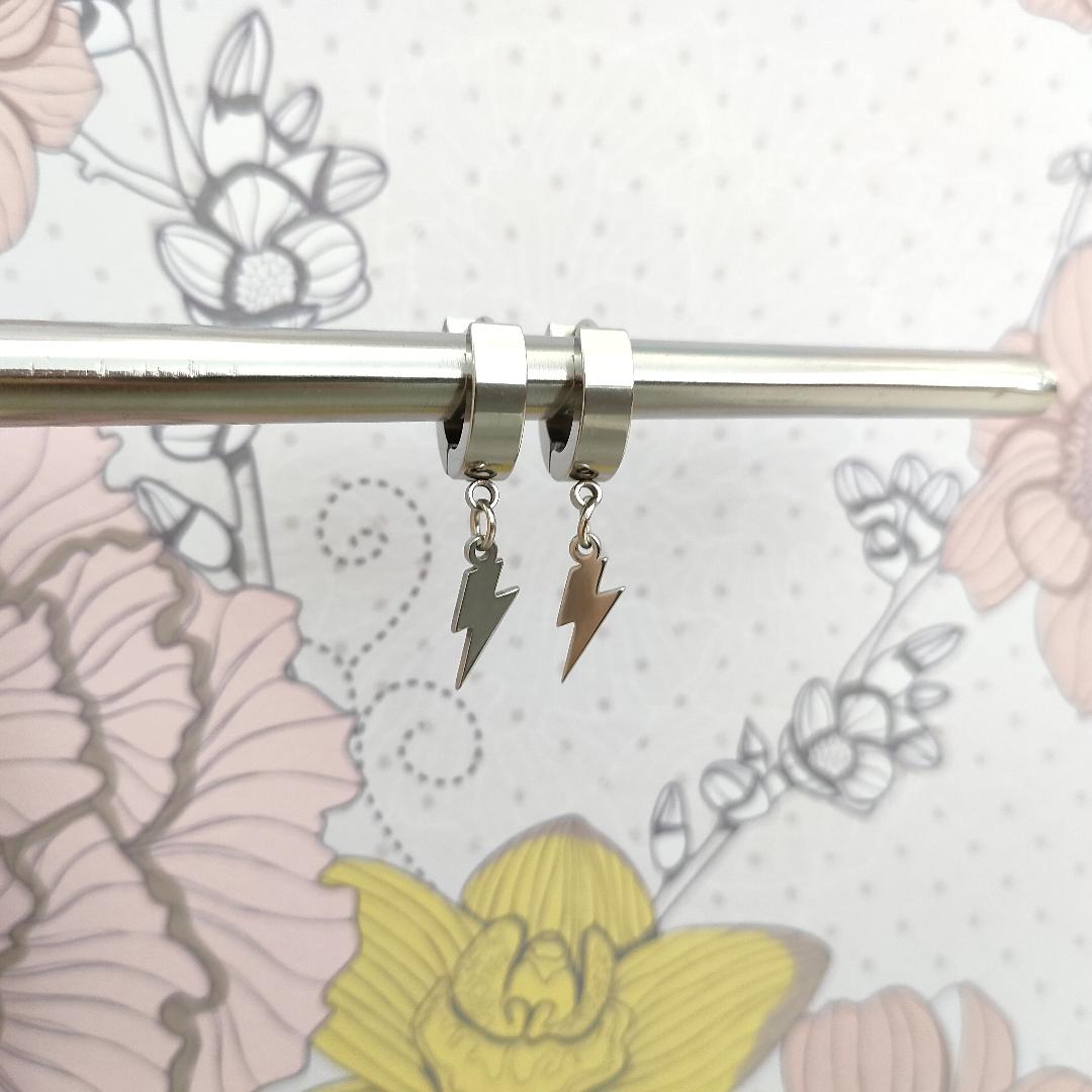 Stainless Steel Hypoallergenic Thunder Bolt Huggie Hoop, Small Hoops with clip fastening