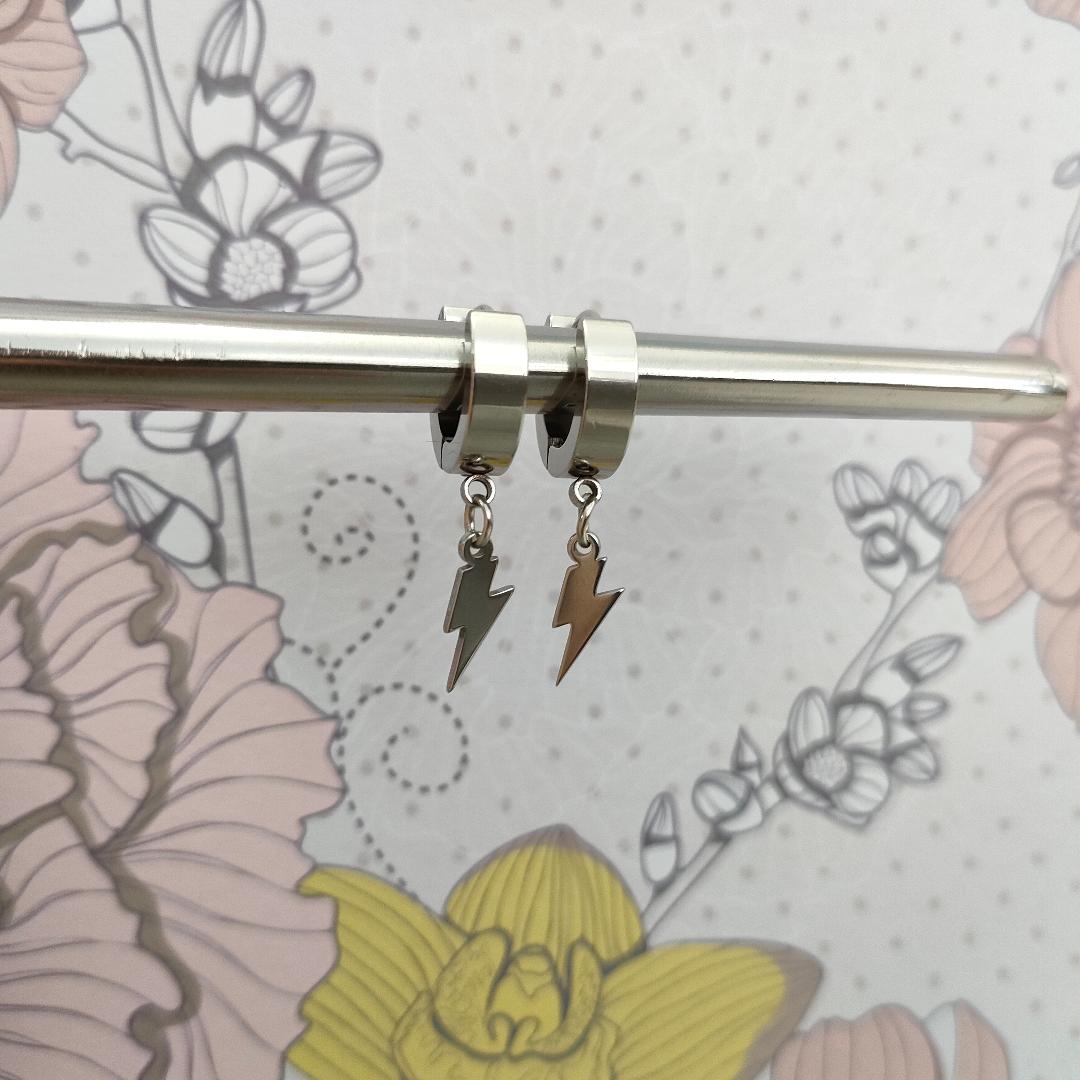 Stainless Steel Hypoallergenic Thunder Bolt Huggie Hoop, Small Hoops with clip fastening