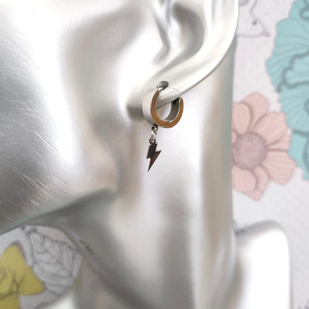 Stainless Steel Hypoallergenic Thunder Bolt Huggie Hoop, Small Hoops with clip fastening