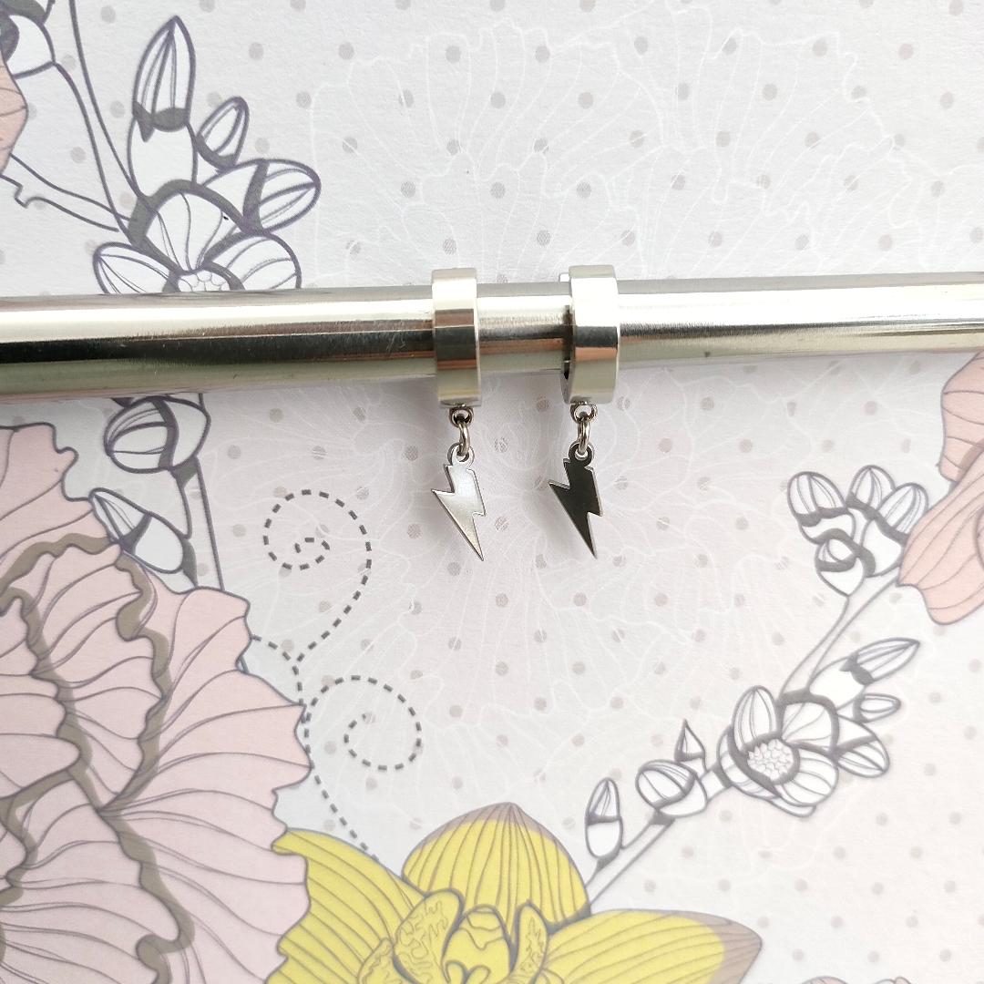 Stainless Steel Hypoallergenic Thunder Bolt Huggie Hoop, Small Hoops with clip fastening