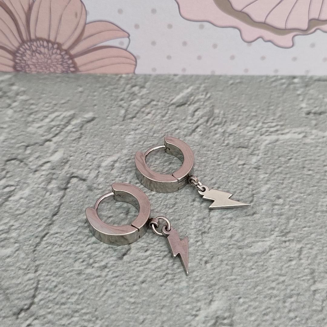 Stainless Steel Hypoallergenic Thunder Bolt Huggie Hoop, Small Hoops with clip fastening