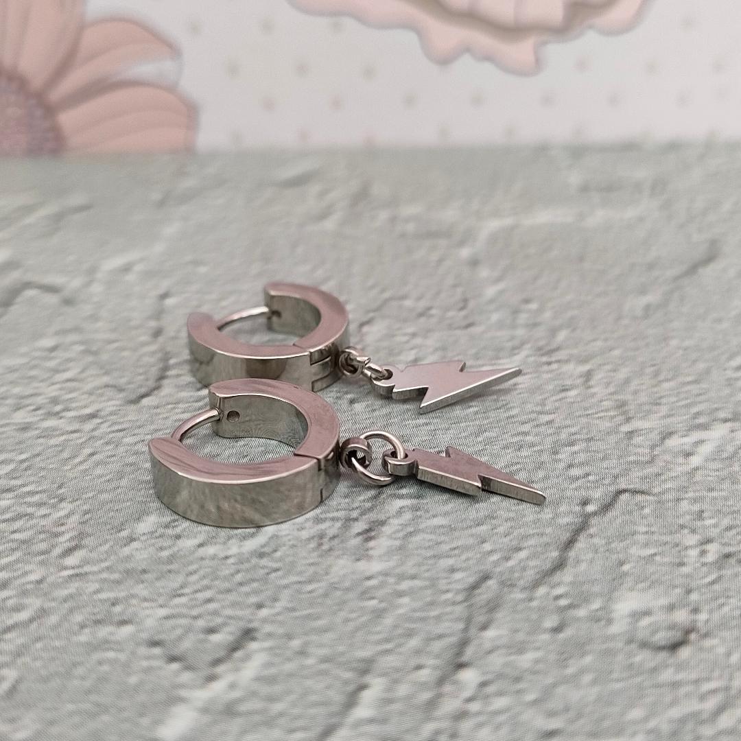 Stainless Steel Hypoallergenic Thunder Bolt Huggie Hoop, Small Hoops with clip fastening