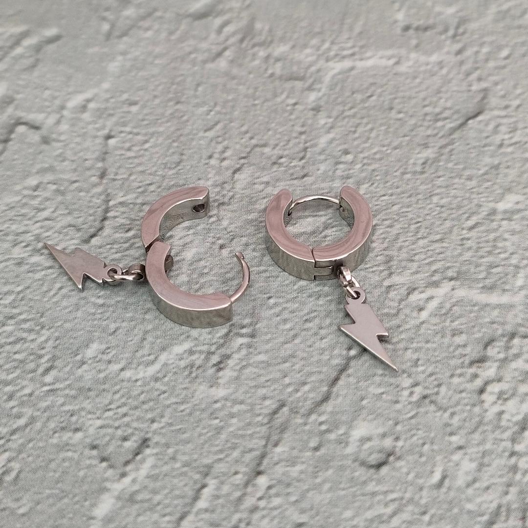 Stainless Steel Hypoallergenic Thunder Bolt Huggie Hoop, Small Hoops with clip fastening