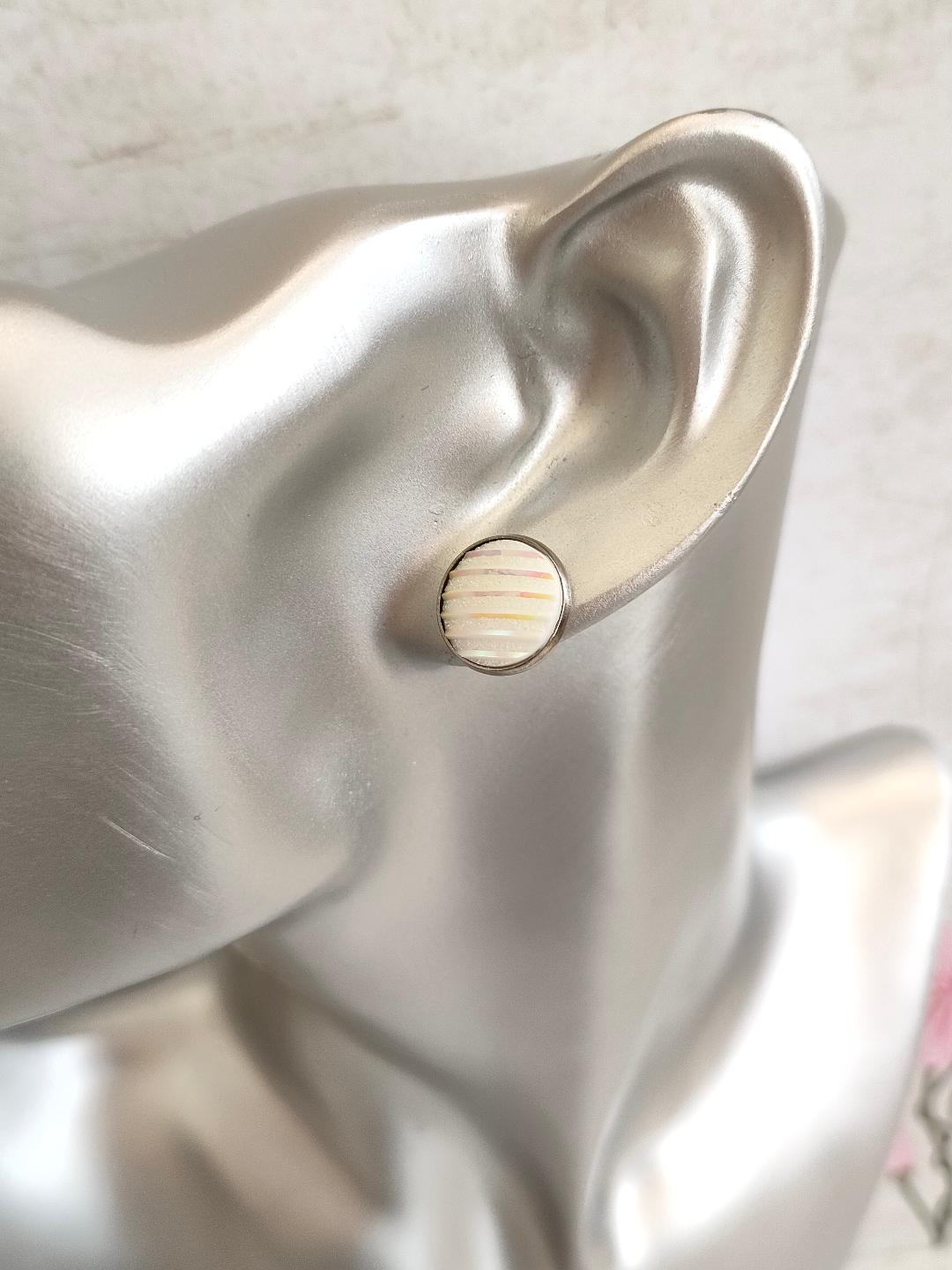 White Glitter Mermaid Stud, Cute Stud, Mermaid scale stud, Small White Stud earring, White Sparkly Studs (12 mm)